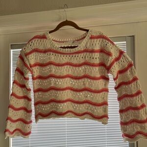 Altar'd State Pink and Cream Wave Knit Sweater